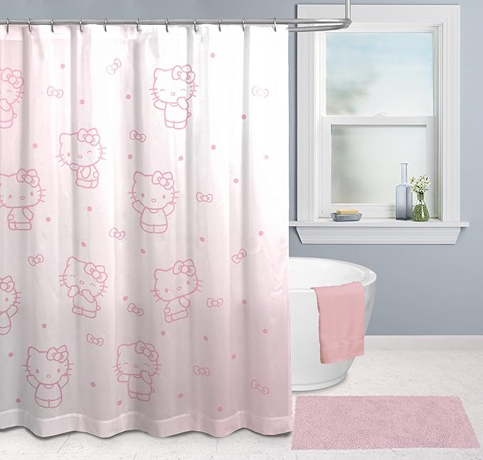 Jay Franco Shower Curtains Sanrio Hello Kitty Shower Curtain - Pink Ombre Stars Kawaii Bathroom Décor - 70 x 72 Inch Washable Fabric Curtain