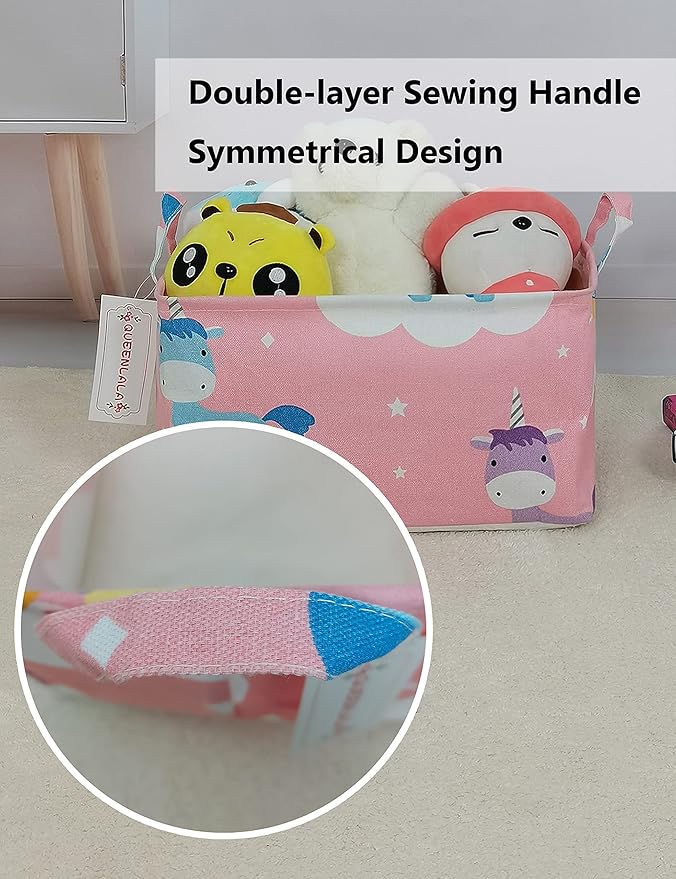 QUEENLALA Rectangular Laundry Hamper/Foldable Nursery Laundry Basket for Organizing/Storage Bin Baskets/Children Toy Office Bedroom/Toy Bin Closet Shelf Baskets(Rec-Unicorn)