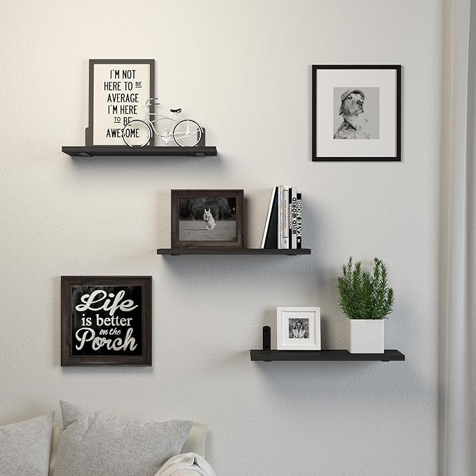 Floating Shelves, 3 Sets Wall Wooden Shelves for Décor, Mounted Bathroom Shelf Storage, Book Wall, Bedroom, Living Room – Black, HM02