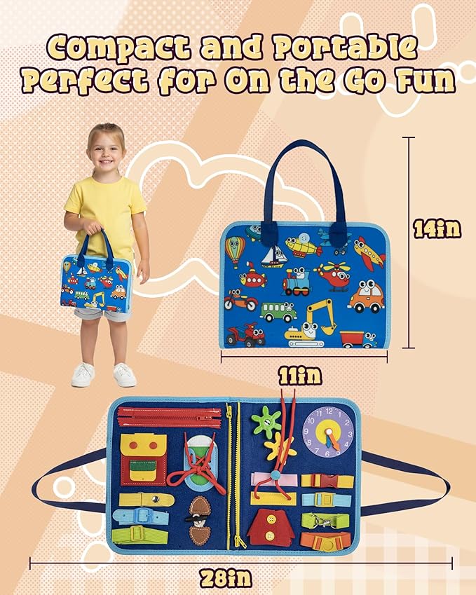 Busy Board for 1 Year Old, Busy Book for Toddlers 1-3, Montessori Toys for 1 Year Old, Educational Sensory Activities Learning Toy Fine Motor Skills, Travel Toy for Airplane or Car, Boy Birthday Gifts