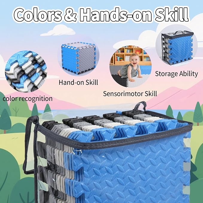 Coolcandy Baby Foam Play Mat 16Pcs with Edge Strips, 4 Colors Interlocking Floor Tiles, 0.4″ Thickened Non-Slip Puzzle Floor Mat for Infants Toddlers Playroom & Daycare