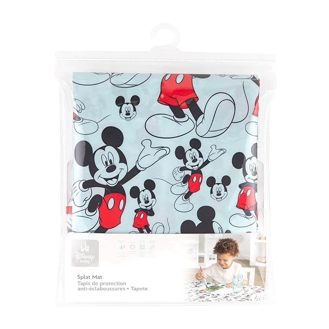 Bumkins Disney Baby Splat Mat for Under High Chair, Babies Toddlers Eating Mess Mat, Waterproof Reusable Cloth for Arts and Crafts, Play Mat for Kids, Floor or Table, Fabric 42inx42in, Mickey Mouse