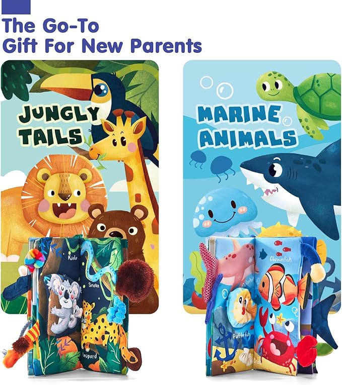 hahaland Baby Toys 0-6 Months - Crinkle Books for Babies 2-Pack, Soft Cloth Sensory Touch Feel Book 6-12 Months Infant Tummy Time Toys 0-3 Month Newborn Boys Valentines Gifts Easter Basket Stuffers