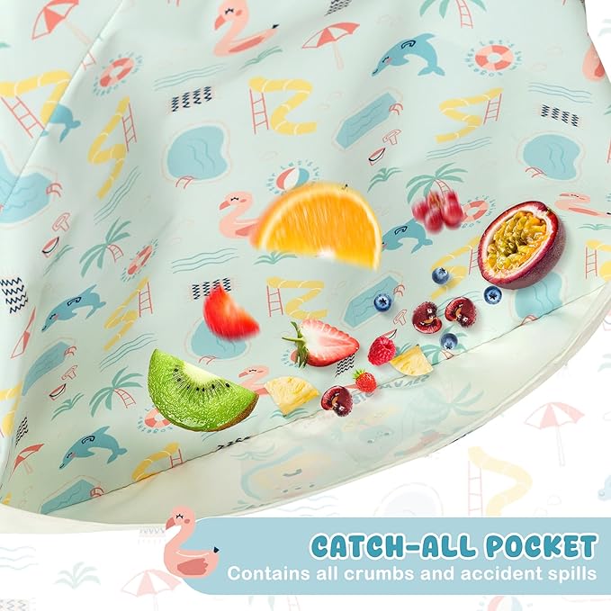 Little Dimsum Mess-Proof Baby Bibs|Infant Toddler Long Sleeve Waterproof Feeding Smock|Catching Food & Wipe Clean