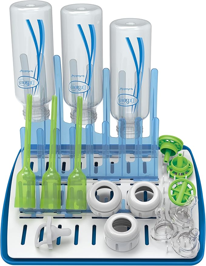 Dr. Brown's Baby Bottle Cleaning Brush with Sponge and Scrubber - Blue - 3pk and Universal Baby Bottle and Accessory Drying Rack