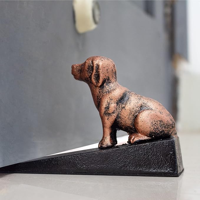 Earl Diamond Heavy Duty Cast Iron Cute Dog Door Stops | Decorative Cute Animal Statue Metal Door Stopper Wedge, with Non-Slip Mat for Home Office Commercial