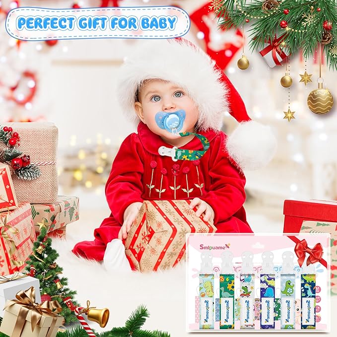 Smlpuame Pacifier Clips for Boys,6 Pack Stylish Binky Clips Strap,Paci Holder with Clip Lightweight Universal Fits Most Pacifiers Teether Toy Teething Ring Soothie,Baby Shower Gifts(Green & Blue)