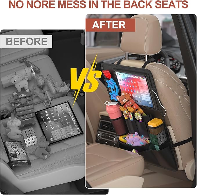 Oneyus Backseat car Organizer with Touch Screen,2PACK of car organizer Kick Mats Back Seat Protector with 10pcs Storage Pockets,Car Seat Back Organizers Storage for Kids road trip essentials