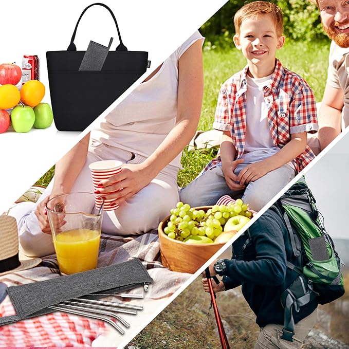 Aosbos Reusable Straws Carrying Case, Portable Small Pouch for Metal, Paper, Plastic, Silicone Disposable Straws, Stainless Steel Chopstick - Grey