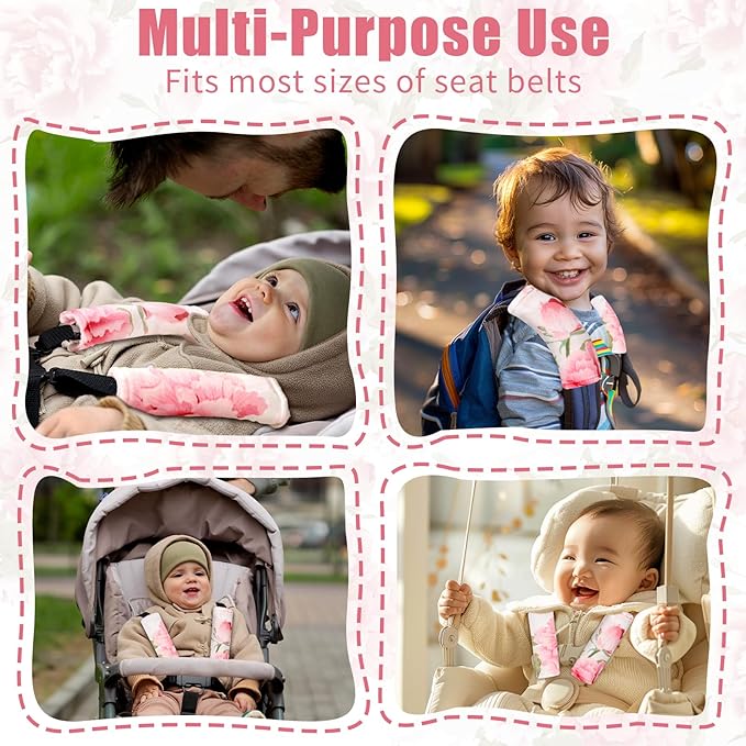 Car Seat Strap Pads for Baby Kids, HNHUAMING Ultra Soft Carseat Straps Shoulder Covers, 2 Pack Infant Seat Belt Cover Pad for Baby Car Seats/Strollers/High Chair/Pushchair, Pink Floral