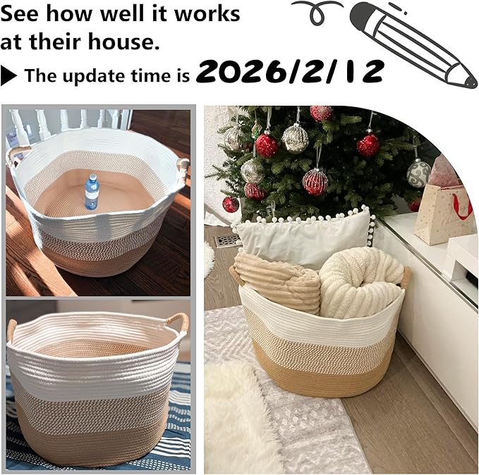 Artfeel 70L Large Cotton Rope Basket, Decorative Woven Blanket Storage for Living Room, Boho Toy Storage & Toy Box for Kids, Versatile Laundry Basket & Nursery Hamper for Blankets(Black)
