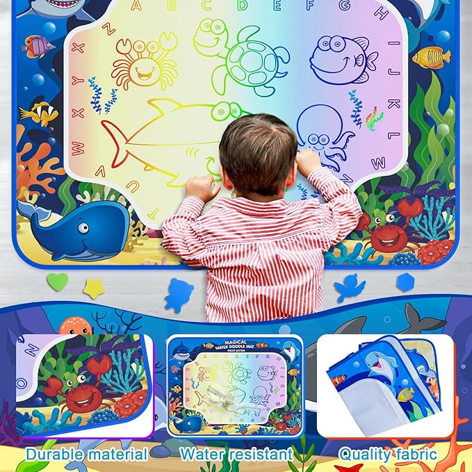 Water Doodle Mat for Kids 32x40 Inch, Mess Free Coloring Mat Educational Toy for 3 4 5 6 7 8 Years Old Girls & Boys, Neon Color Mat Doodle Board Writing Drawing Toys Holiday Christmas Birthday Gifts