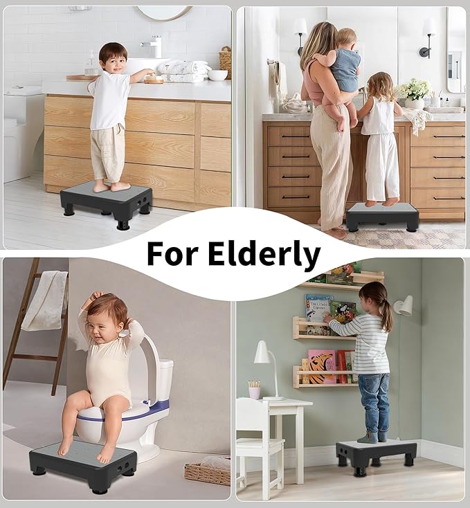 5-Level Adjustable Step Stool, 700 LBS Capacity Safety Bed Step for Seniors, Exercise Setp Platform, Portable Stair Assist for Elderly, Wide Step up for Kitchen, Car, Bedside & Shower, Grey
