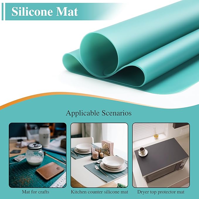 3Pcs 15.7"x 11.8"x 0.03" Green Silicone Placemats, Silicone Mat, Silicone Mats for Baking, Kitchen Counter, Jewelry, Paiting