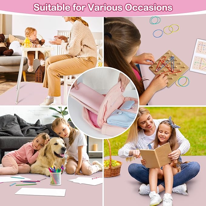 Basumee Splat Mat High Chair Mat Waterproof Baby Play Splat Mat for Under High Chair Food Catcher Highchair Mat for Floor Non Slip Bottom, Pink, 46x42 Inches