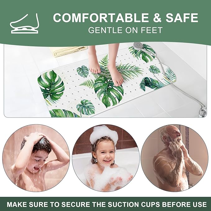 XIYUNTE Baby Bath Mat for Tub Non Slip Kids, BPA Free Extra Long Bathtub Mat 40x16 with Drain Holes and 200 Suction Cups, Non Toxic Machine Washable Toddler Bath Mat, Eco-Friendly Certified