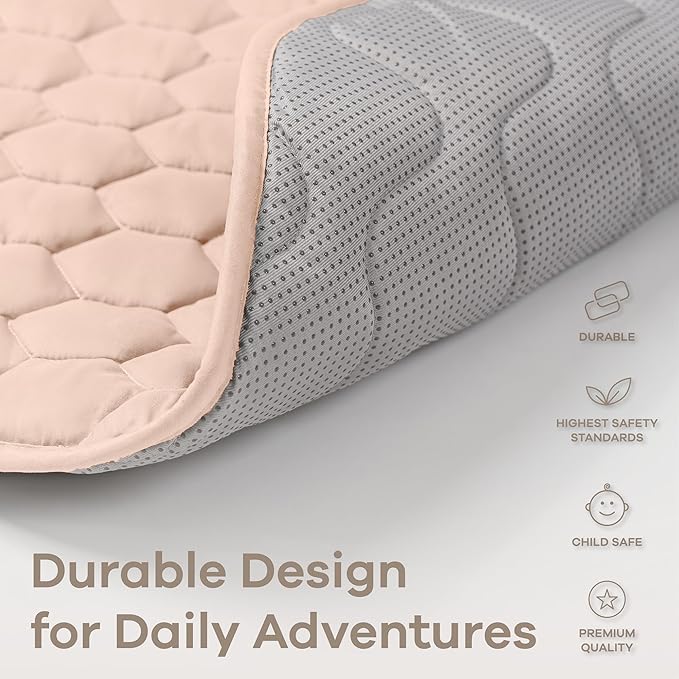 Comfy Cubs Rectangle Kids Play Mat - Small 36 x 60 inches Soft Quilted Baby Floor Mat with Non-Slip Bottom - Plush Design for Toddlers' Playtime - Comfortable and Durable - Blush