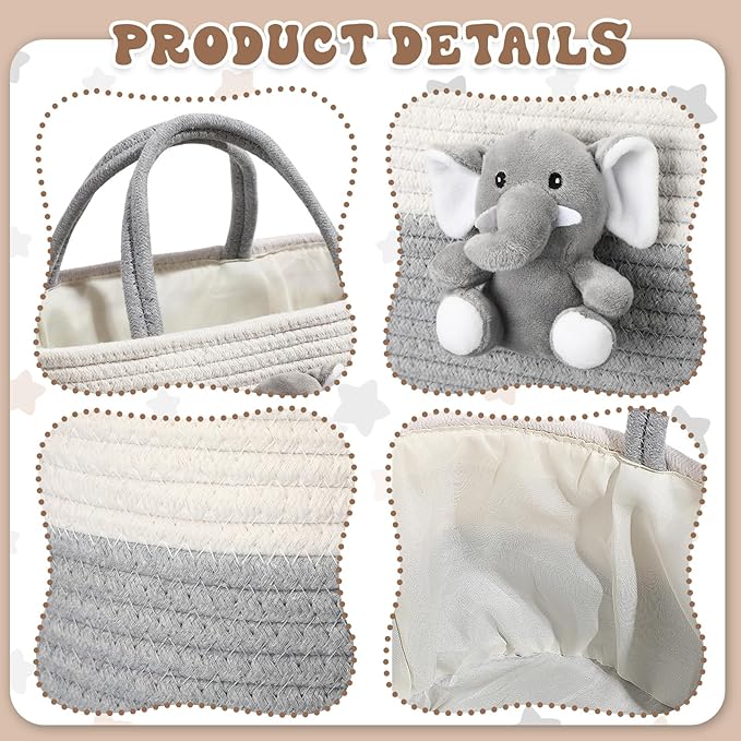 Elephant Diaper Caddy Organizer Elephant Cart Storage for Nursery with Handle Baby Shower Basket Gift Baby Bath Caddy for Diapers Wipes Basket for Nursery(Large)