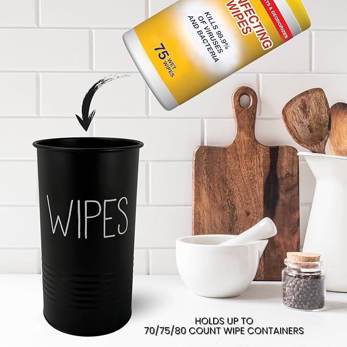 Wipe Holder for Kitchen/Bathroom Counter, Disinfectant Wipe Container, Farmhouse Kitchen Decor, Vintage Countertop Wipe Storage Organizer Caddy, with Matte Black