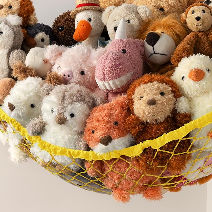 Stuffed Animal Storage Hammock Net Corner - Large Toy Hammock Net for Stuffed Animals Room Decor - Cute Stuff Animal Organizer Holder for Plush Plushie - Kids Baby Nursery Wall Bedroom Home Decor