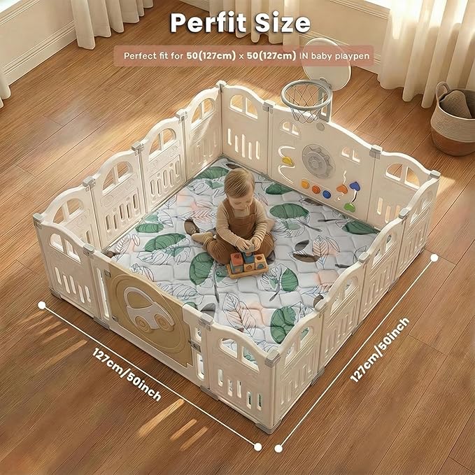 UBRAVOO Baby Play Mats for Floor, Crawling Playpen Mat, Thicken Soft Cushioning Padding Foam Playmate for Baby and Toddlers Infants, Non-Slip & Machine Washable (50" X 50", Leaf)