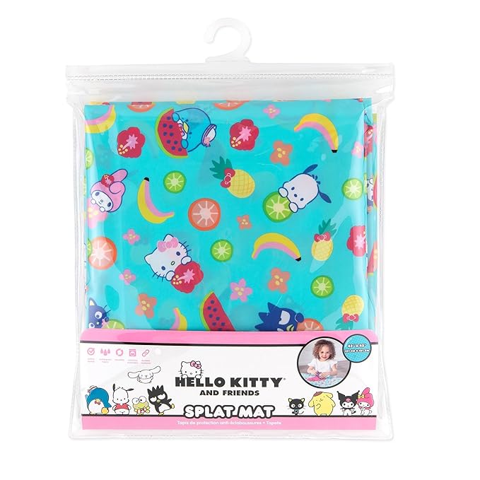 Bumkins Baby Splat Mat for Under High Chair, Babies Toddlers Eating Mess Mat, Waterproof Reusable Cloth for Arts and Crafts, Playtime for Kids, Floors or Tables, Fabric 42inx42in, Sanrio Hello Kitty