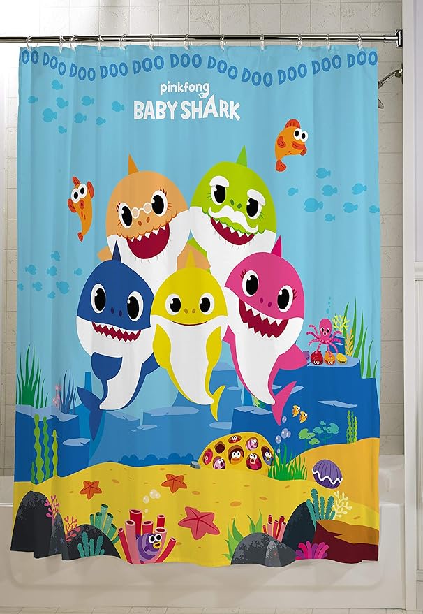 Franco Kids Bathroom Decorative Fabric Shower Curtain, 72 in x 72 in, Baby Shark