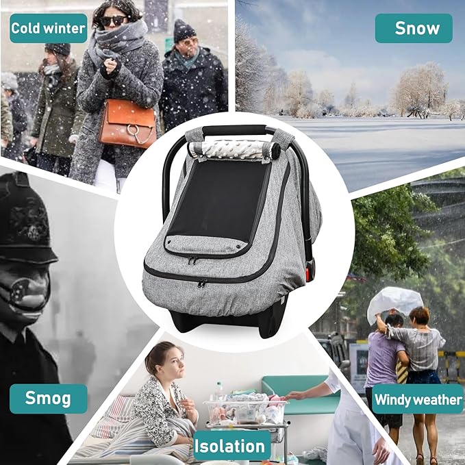 Waterproof Baby Car Seat Cover,YVMVDV Patented Cold Weather Carseat Cover for Babies,Infant Car Seat Cover Canopy for Boy Girls,Windproof Car Seat Canopy for Boys & Girls, Keeps Babies Warm