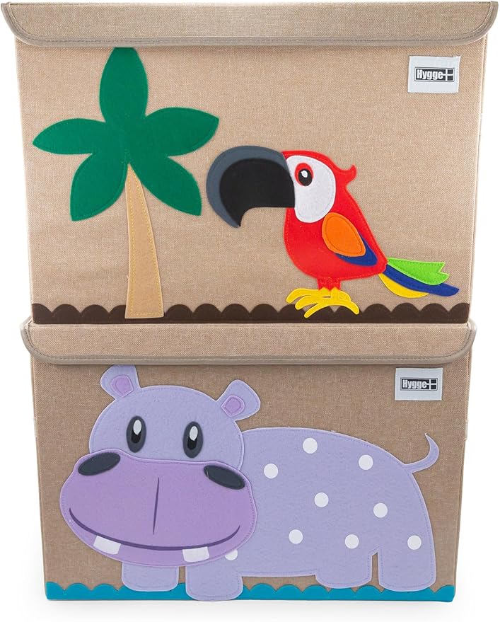 HYGGE + Animial Toy Storage Bin with Lid 20.8" x 13" x 13" Durable fabric & lightweight design. Great for storing toys, books, linens, games, clothing, baby products & more! (Hippo)