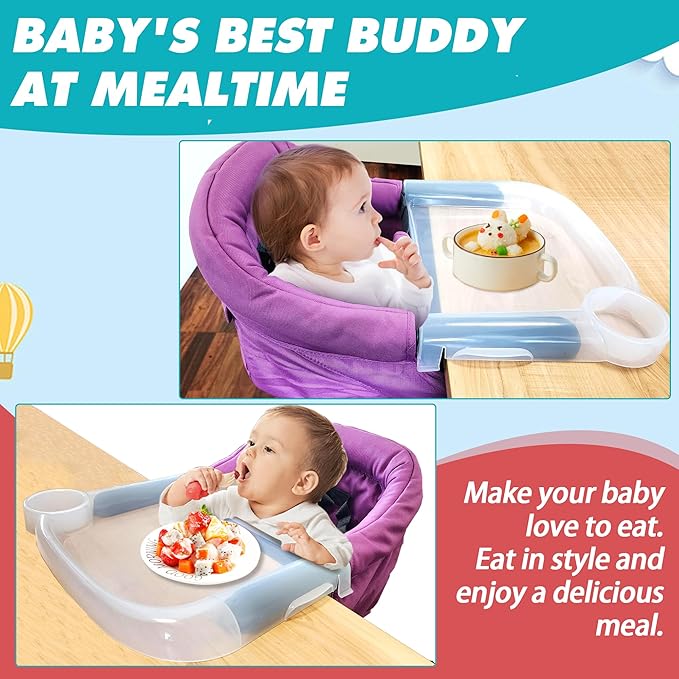 Clear Plastic Baby Dining Tray Compatible with Ingle-sina Fast Table Chair for Home & Restaurant Use, Portable Clip-On Feeding Tray for Hook-On High Chairs, Dishwasher Safe & BPA Free