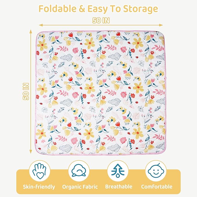 Baby Play Mat 50x50, Extra Large&Thick Baby Floor Play Mats, Foldable Padded Play Mat for Baby Crawling