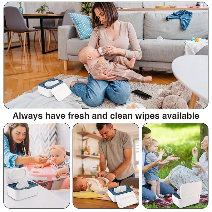 Baby Wipes Dispenser, Wipe Holder for Baby & Adult,Keeps Wet Tissue Fresh, Non-Slip Wipes Case,Easy Open & Close, Flushable Wipe Container with Sealing Design Lid