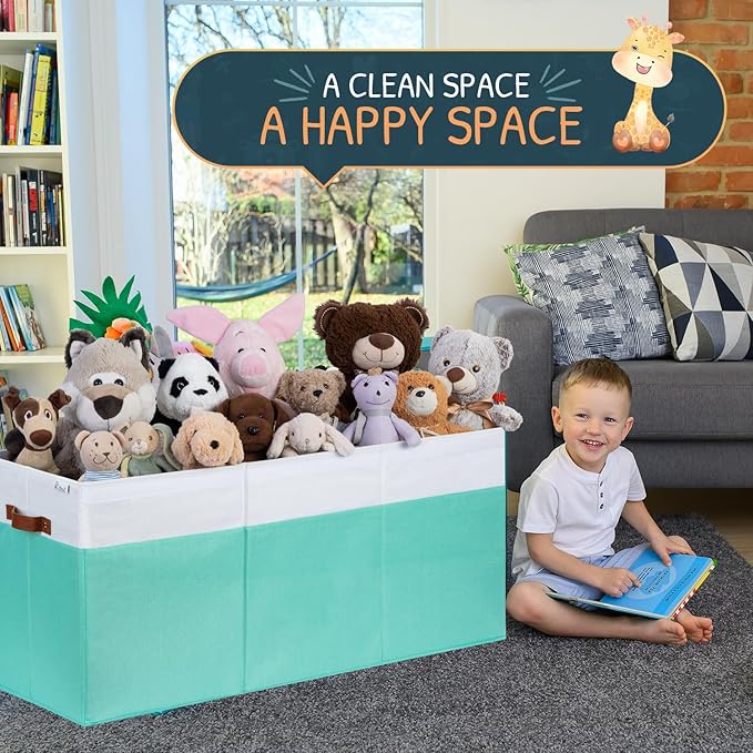 SoftOwl Extra Large Toy Storage Organizer with Lid - Sturdy, Collapsible Toy Chest Storage Box Design - Toys Bin with Dividers for Kids, Nursery, Bedroom, Playroom 37"x16"x14"