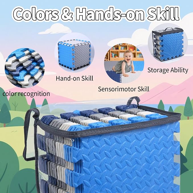 Coolcandy Baby Foam Play Mat 16Pcs with Edge Strips, 4 Colors Interlocking Floor Tiles, 0.4″ Thickened Non-Slip Puzzle Floor Mat for Infants Toddlers Playroom & Daycare