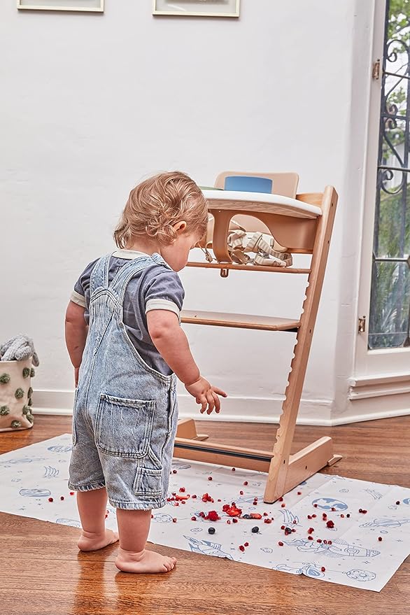 Food Catcher Splat Mat for Underneath Highchair | Premium Durable Material | Biodegradable | Disposable (30 Count)| Compatible with All Highchairs | Baby Food Mess Catcher- (Blue Out of This World)