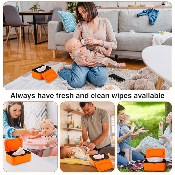 Baby Wipes Dispenser, Wipe Holder for Baby & Adult,Keeps Wet Tissue Fresh, Non-Slip Wipes Case,Easy Open & Close, Flushable Wipe Container with Sealing Design Lid