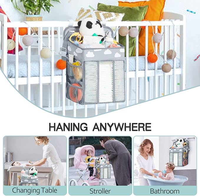 Hanging Diaper Organizer, Nursery Caddy Organizer with Multiple Pockets Diaper Storage Organizer for Changing Table Cribs Playard.