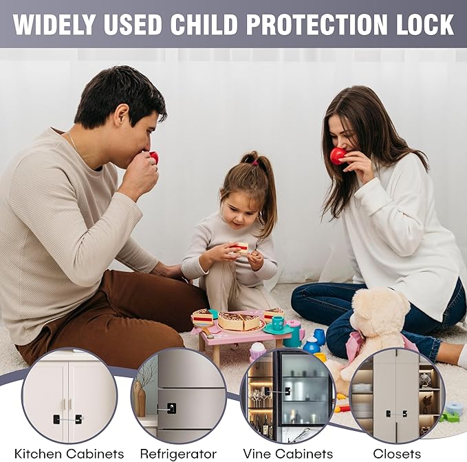 2Pcs Refrigerator Lock with Keys, Child Proof Cabinet Lock With Strong Adhesive, ABS Plastic & Stainless Steel Wire, Multi-Purpose Baby Proof for Fridge, Freezer, Cabinets, Drawers, Oven, Toilet & RVs