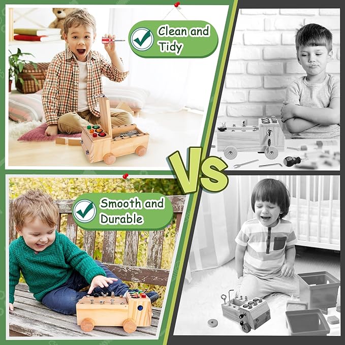 OAKJAR Montessori Schraubendreher Brett, Montessori Busy Board Spielzeug ab 2-6 Jahr, Montessori Activity Board Holzspielzeug Motorikspielzeug Lernspielzeug für Babys Kleinkinder Jungen Mädchen