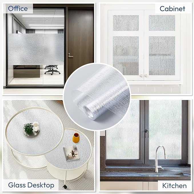 rabbitgoo Window Privacy Film Frosted Glass Clings, Decorative Sun UV Blocking Static Cling Window Covering, Removable Frosting Sticker for Home, Rain Silk, 23.6 x 78.7 Inches