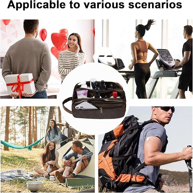 Mens travel toiletry bag, Gift For Men,PU Leather Water Resistant Cosmetic Bag Dopp Kit Shaving Pouch with Large Capacity for Toiletries Accessories(Coffee)