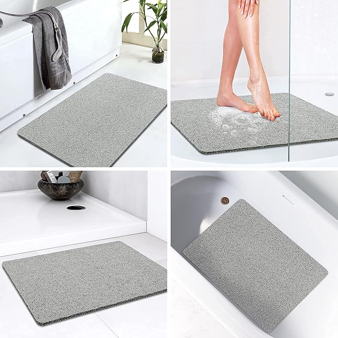 LuxStep Shower Mat Bathtub Mat,40x24 inch, Non-Slip Bath Mat with Drain, Quick Drying PVC Loofah Bathmat for Tub,Shower,Bathroom,Grey