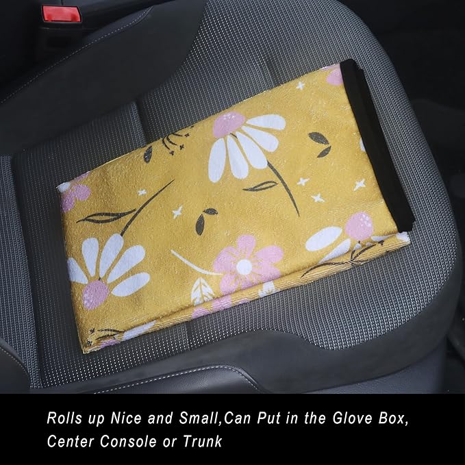 LoyaGour Car Seat Cover Protector Front Seats,for Gym Workout,Running,Swimming,Beach and Hiking,Waterproof Sweat Towel Bucket Seat Covers for Cars SUV Trucks (Chamomile and Yellow, 2Pcs)