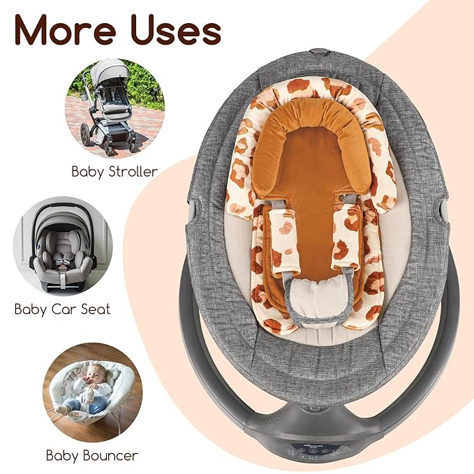GFU Baby Car Seat Head Support for Newborn, 2 in 1 Infant Car Seat Head Body Support with Strap Pads, Soft Stroller Cushion Pillow Insert for Girls, Fits for Stroller, Swing, Brown