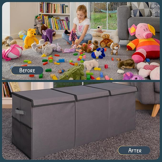SoftOwl Extra Large Toy Storage Organizer with Lid - Sturdy, Collapsible Toy Chest Storage Box Design - Toys Bin with Dividers for Kids, Nursery, Bedroom, Playroom 37"x16"x14"