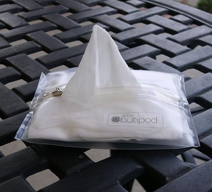 Butipods Bitty Reusable Stay Moist Wet Wipe Pouch | Slim Case Travel Holder | Great for Hand and Face Wipes | Set of 2 (Bitty | mini size | Black and Clear)