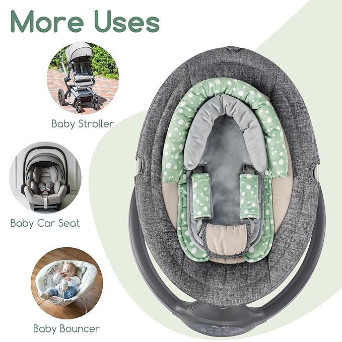GFU Baby Car Seat Head Support for Newborn, 2 in 1 Infant Car Seat Head Body Support with Strap Pads, Soft Stroller Cushion Pillow Insert for Girls and Boys, Fits for Stroller, Swing, Green