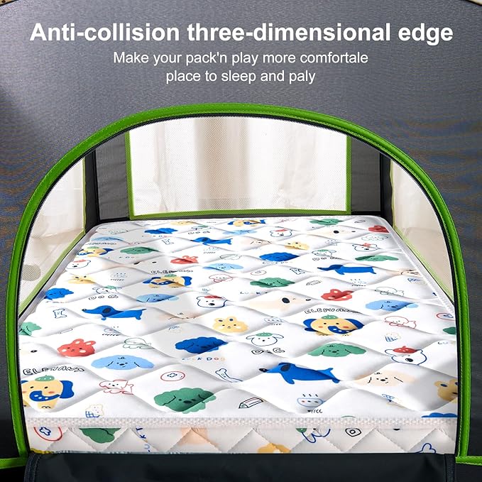 Pack and Play Mattress - 38" x 26"- Premium Cotton Fabric Safety Reinforced Play Yard Mattress - Fits for Graco & Baby Trend & Pamo Babe Playard, Firm Support and Comfort Foam