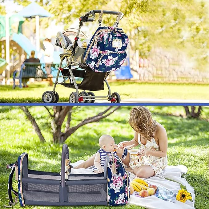 GurZinn Diaper Bag Backpack with Changing Station, Foldable for Bady Toddler, 3 in 1 Large Capacity Newborn Essentials Organizer with Stroller Hook for Girls and Boys(Blue)