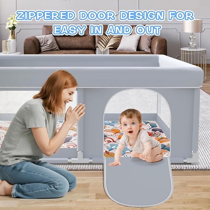 Baby Playpen with Mat, 65 x 50 Inch Play Pen Playards, Playpen for Babies and Toddlers, Baby Playard for Indoor & Outdoor Active Center Game Fence, Skin-Friendly Fabric and Soft Breathable Mesh